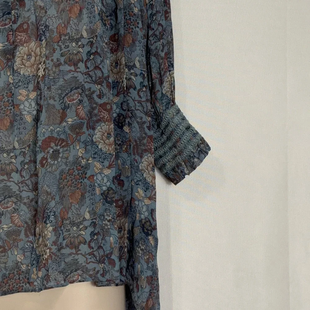 Frye Blouse Magdalena Smocked Floral Off Shoulder Blue Women XS NWT FWWF11848